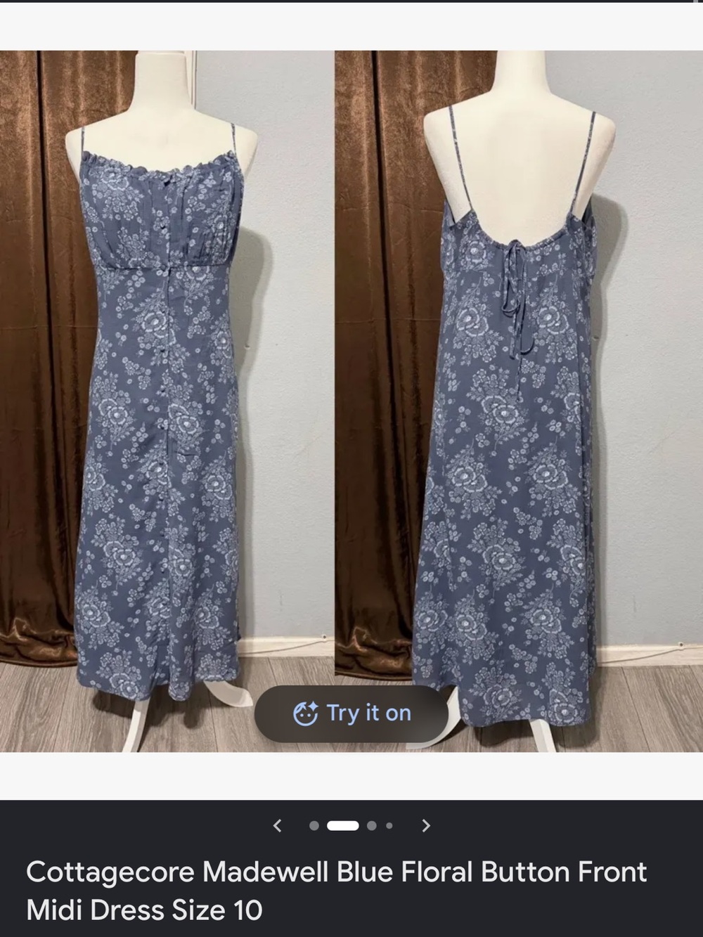 Madewell Dusty Blue Floral Slip Dress with Button Front. Size 14 no 10
